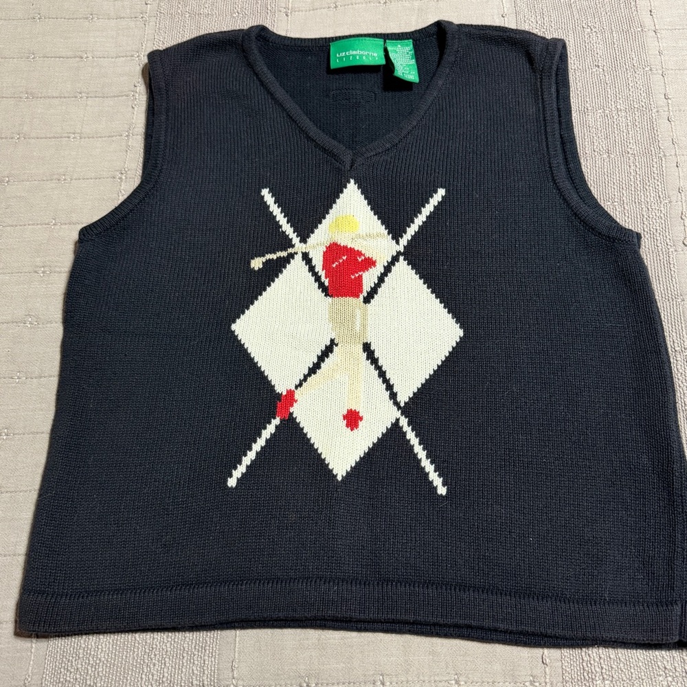 Liz Claiborne Knit Argyle Golf Sweater Vest Black  Women's Size Small